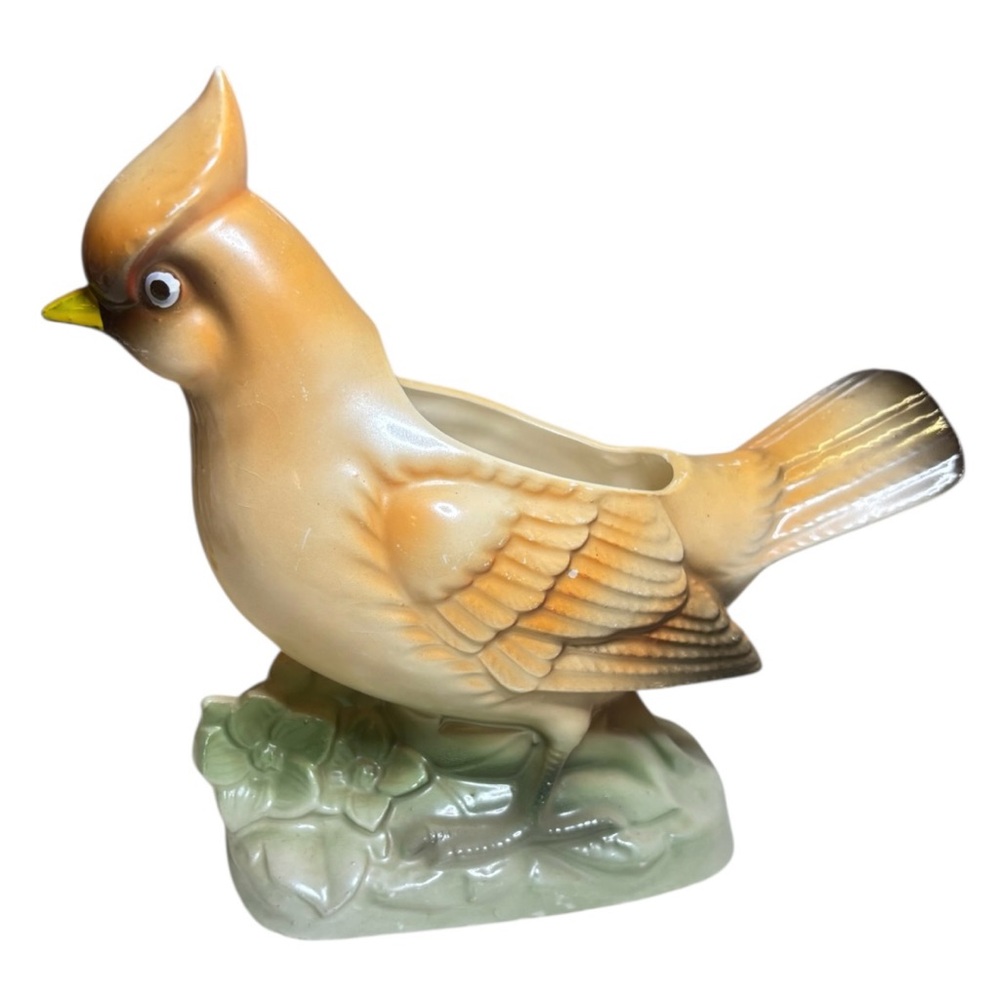 Ceramic Bird Planter Orange Vintage